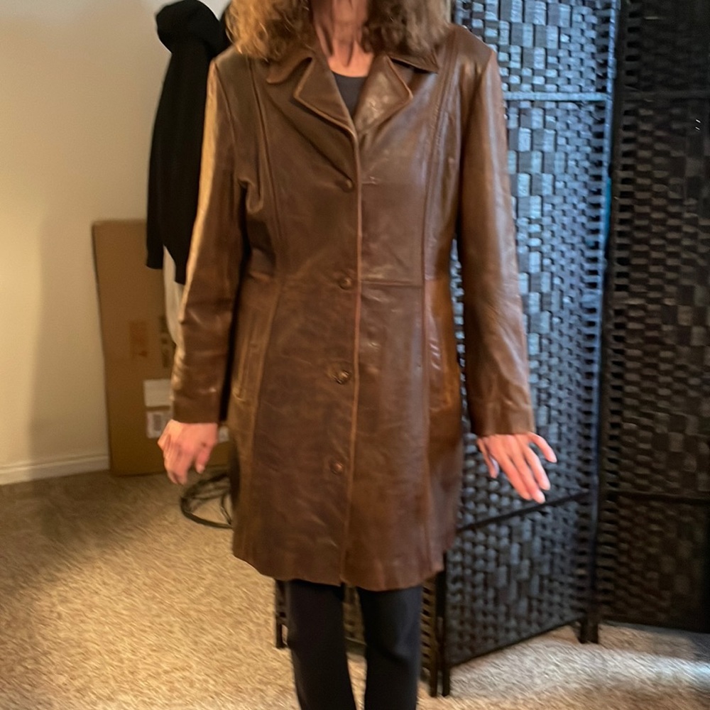 Rogue distressed leather 3/4 length Jacket by Reilly Olmes.  Size XL